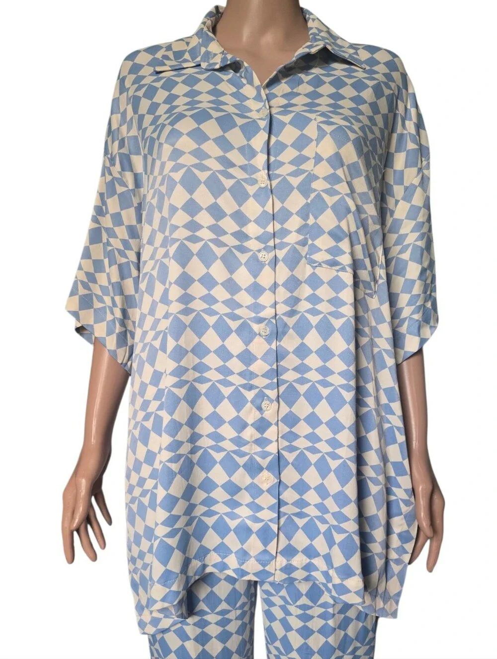 Zara Geometric/Diamond Print Satin Shirt and Trouser Matching Set